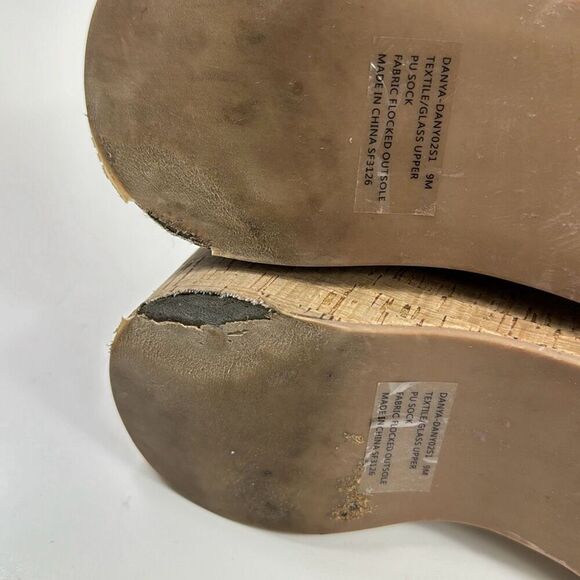 Steve Madden Danya Wedge Sandals Womens 9M Platform Slip On Silver Strap Tan - Picture 6 of 11